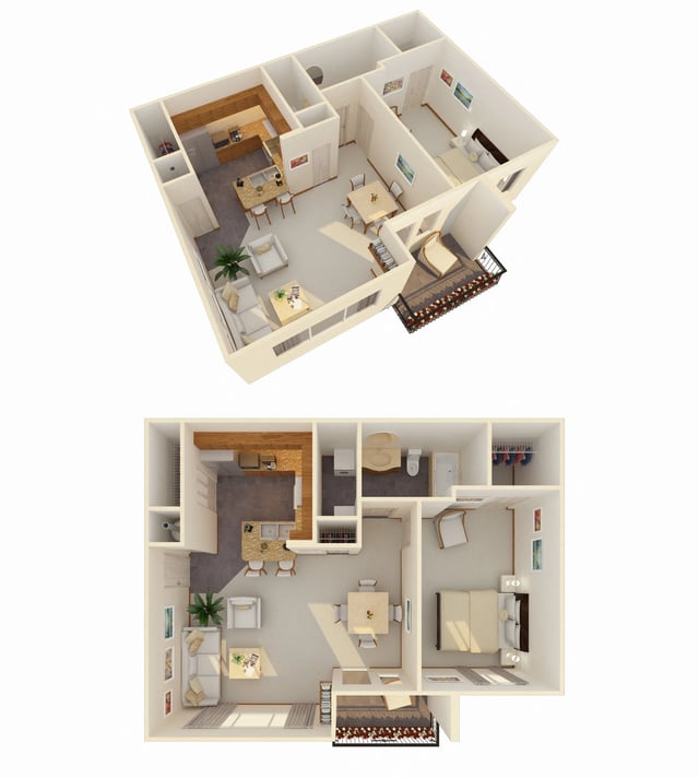 1 Bed 1 Bath (Fireplace Optional) floor plan