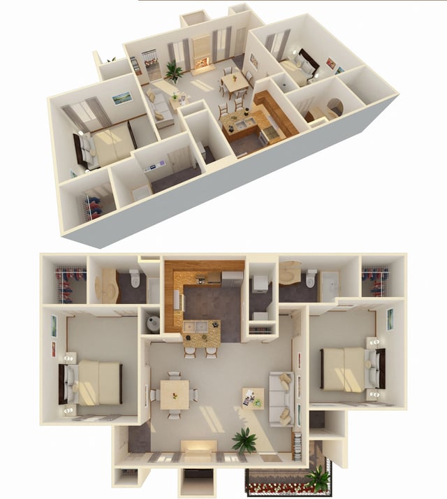 2 Bed 2 Bath (Fireplace Optional) floor plan