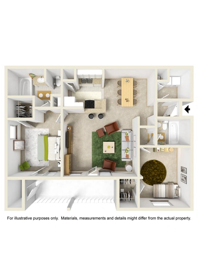 Large Two Bed Two Bath floor plan
