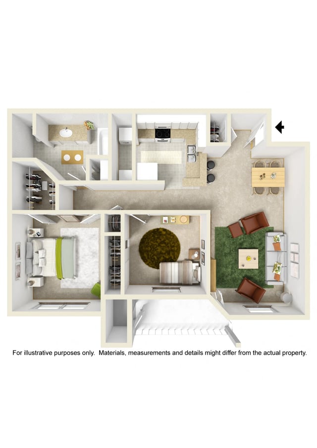 Medium Two Bed One Bath floor plan