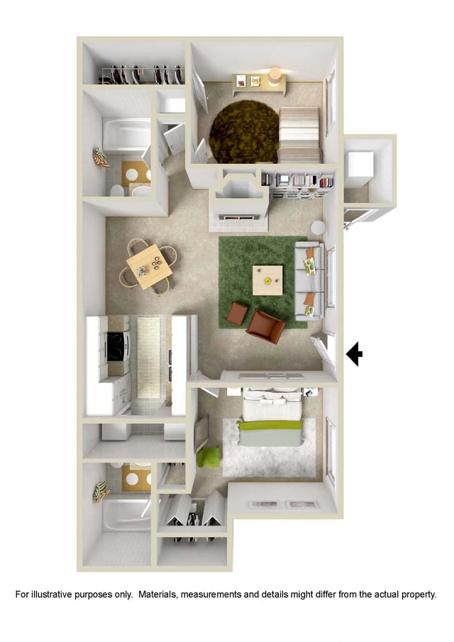 2 Bed 2 Bath floor plan