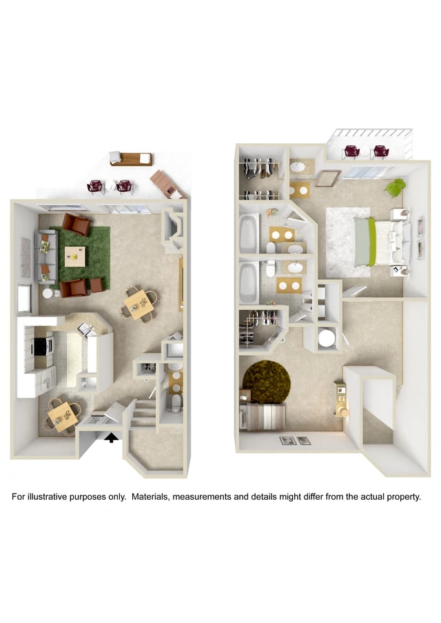 2 Bed 2.5 Bath - 2 Primary Suites floor plan