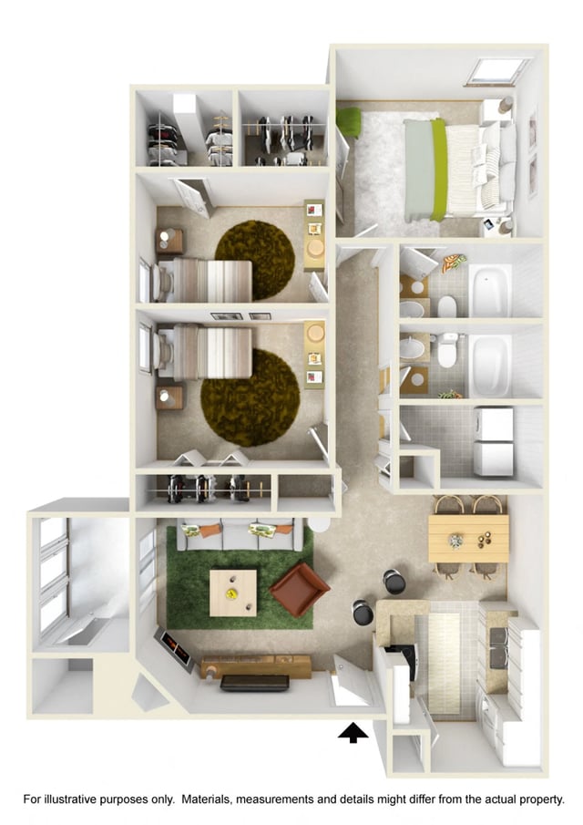 3 Bed 2 Bath floor plan