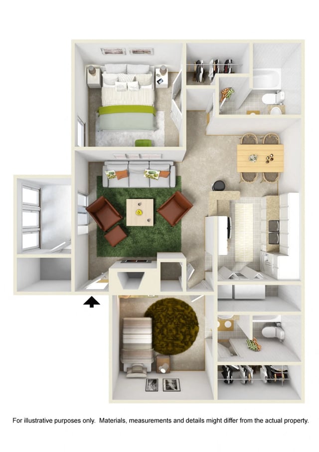 2 Bed 2 Bath floor plan
