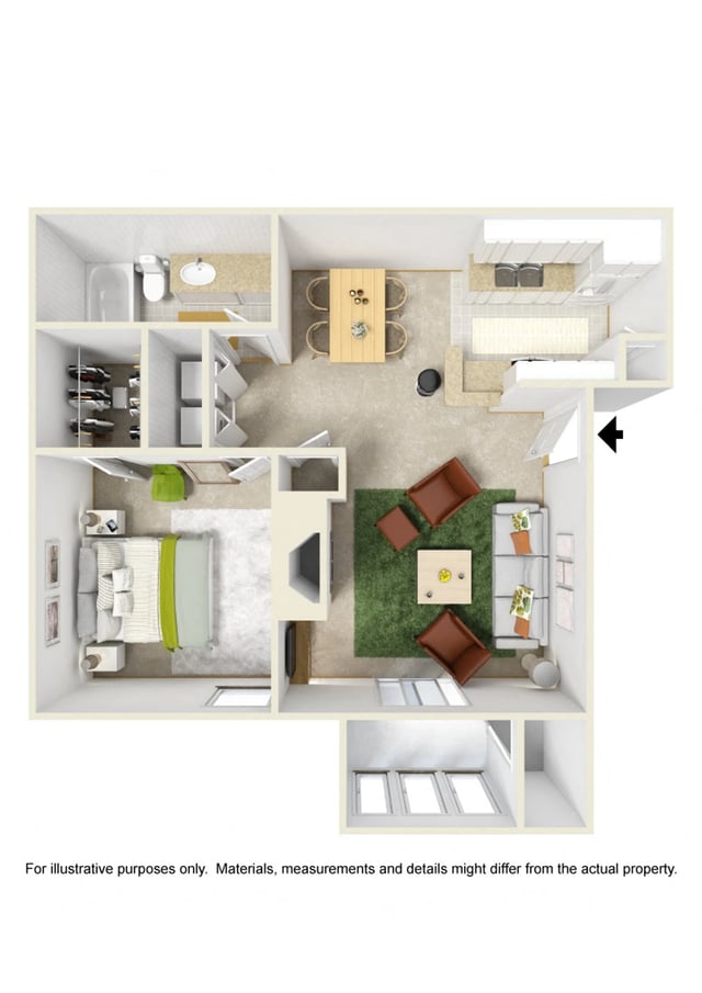 1 Bed 1 Bath floor plan