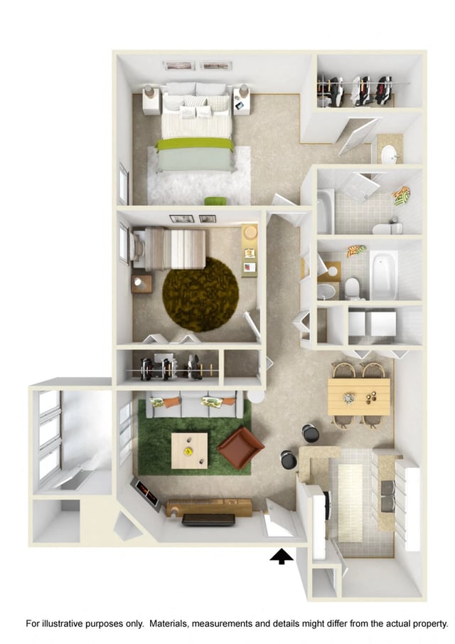 2 Bed 2 Bath floor plan