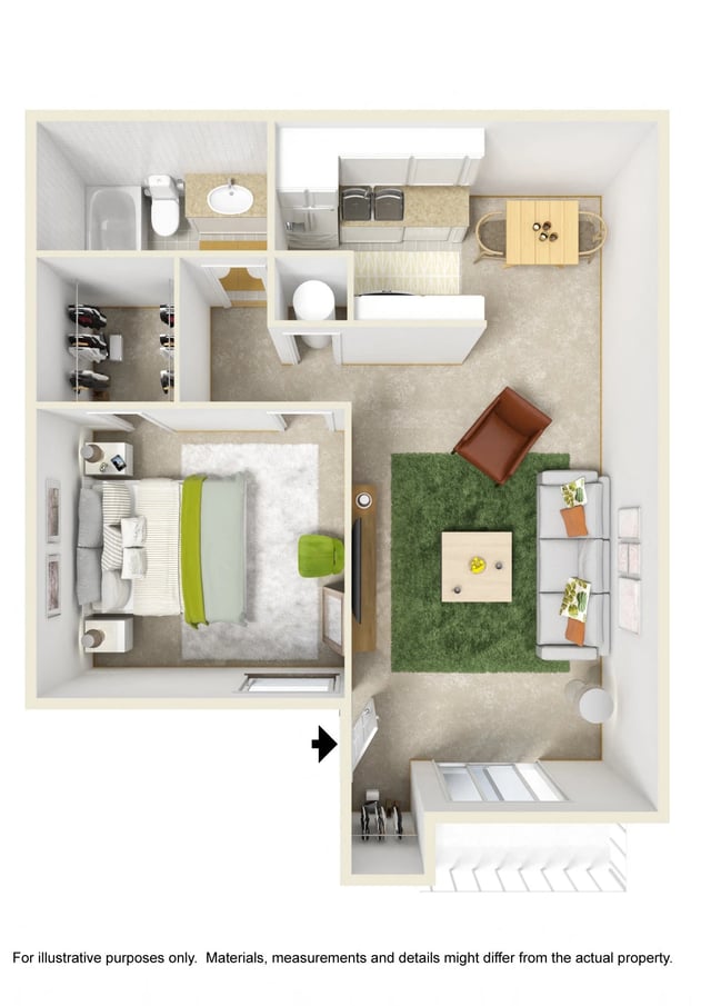 Deluxe 1 Bed 1 Bath floor plan
