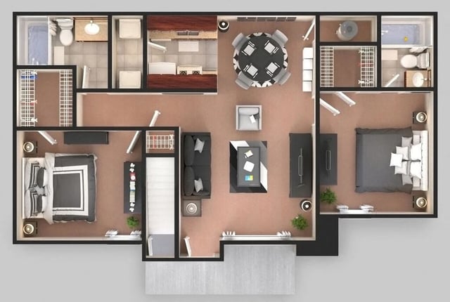 2 Bedroom 2 Bath Flat floor plan