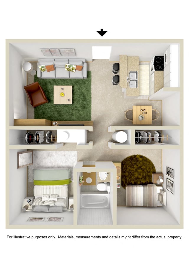 2 Bed 1 Bath W/WD floor plan