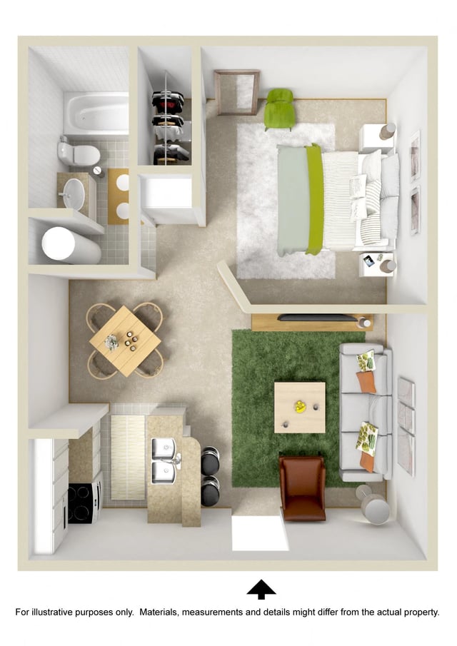 1 Bed 1 Bath floor plan