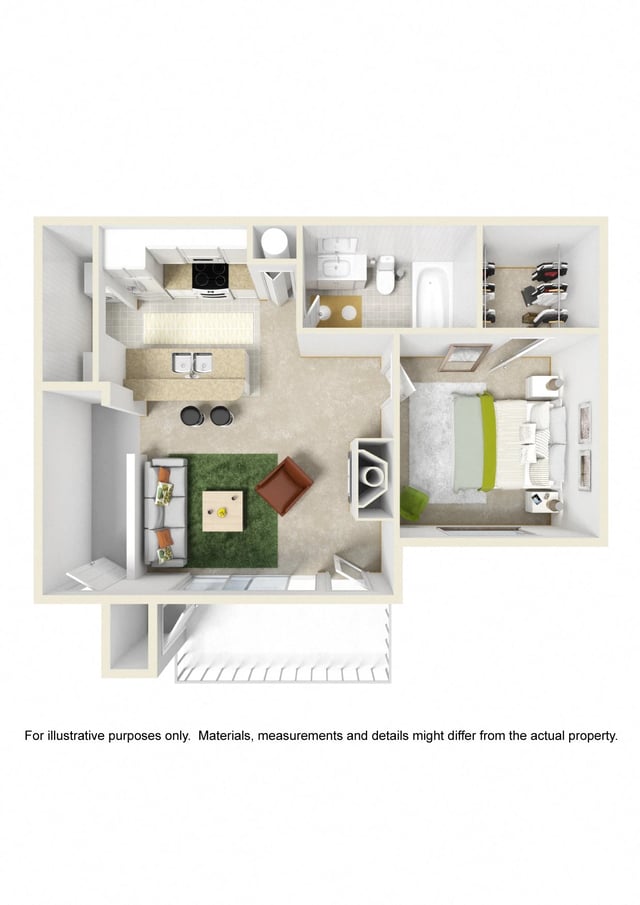 One Bed One Bath floor plan