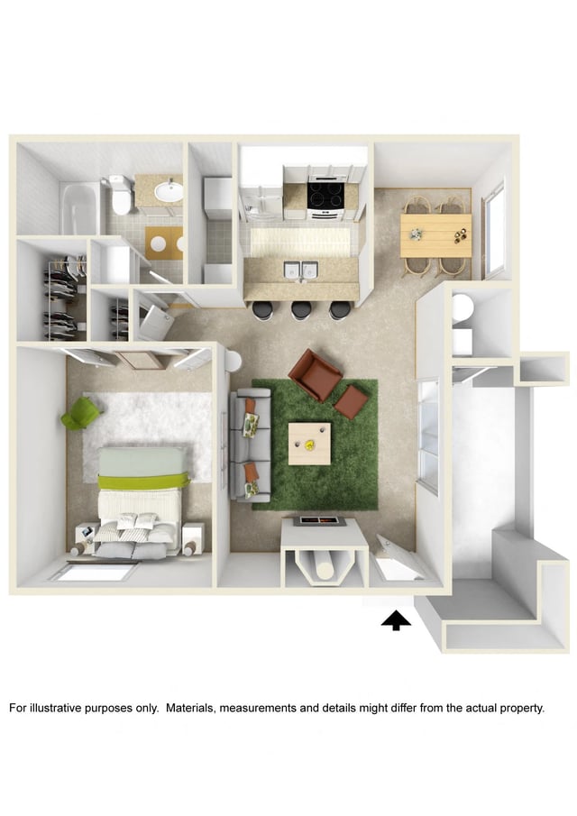 One Bed One Bath floor plan
