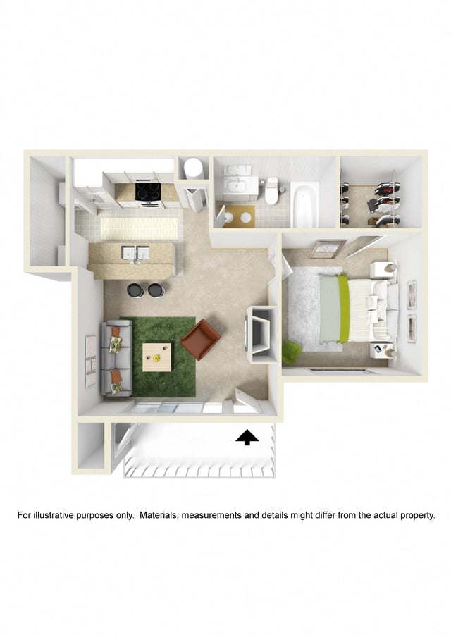 One Bed One Bath floor plan
