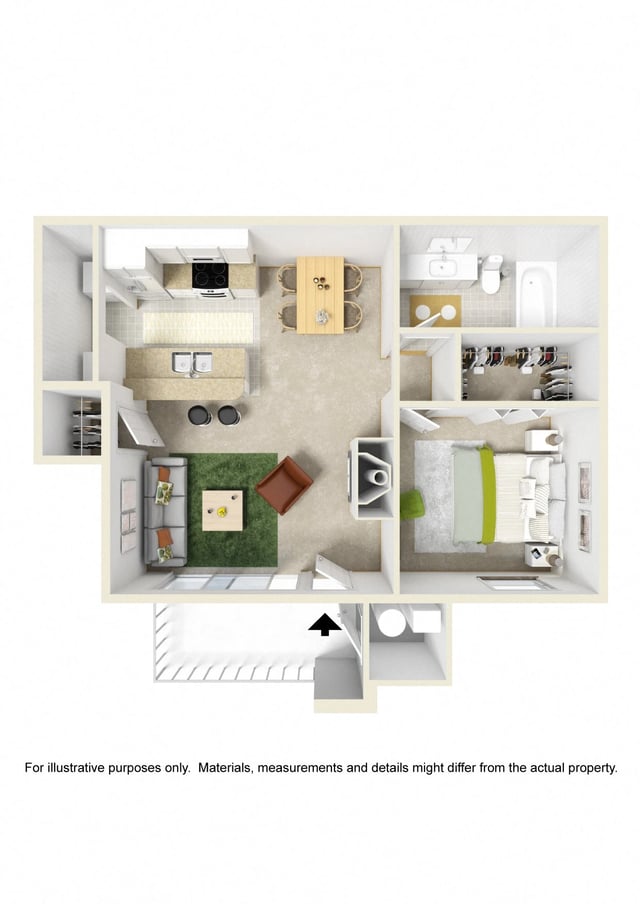 One Bed One Bath floor plan