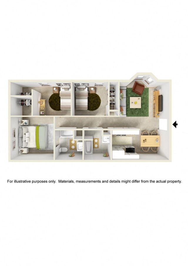3 Bed 2 Bath floor plan