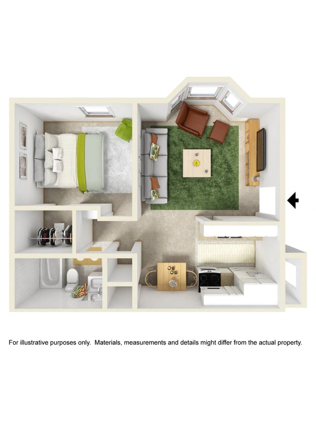 1 Bed 1 Bath floor plan