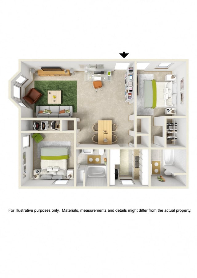 2 Bed 2 Bath floor plan