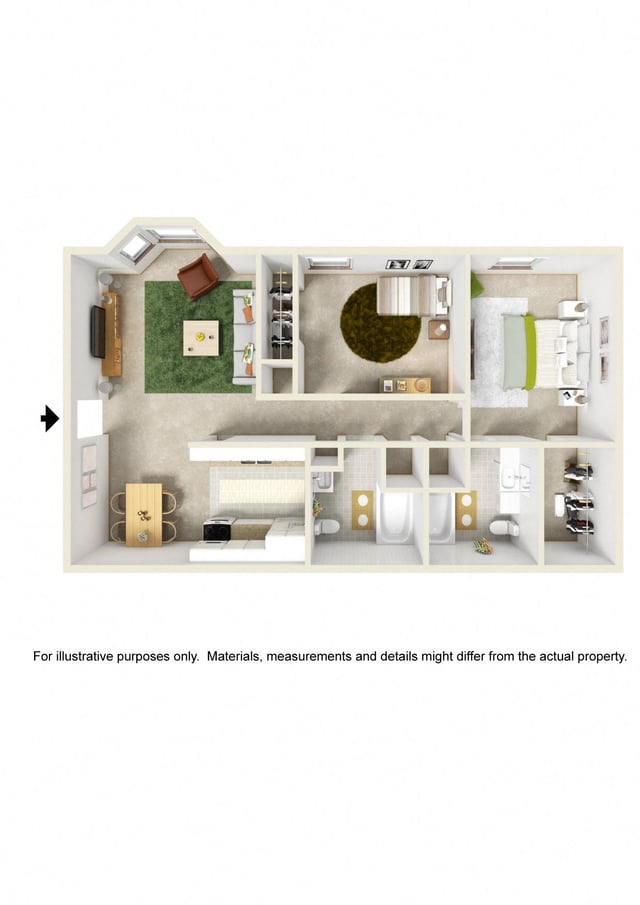 2 Bed 2 Bath floor plan
