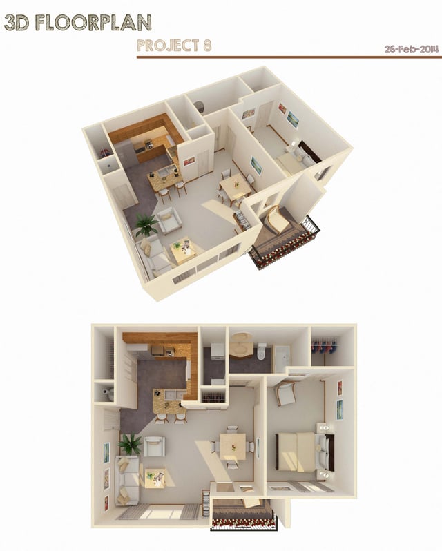 1 Bed 1 Bath (Fireplace Optional) floor plan