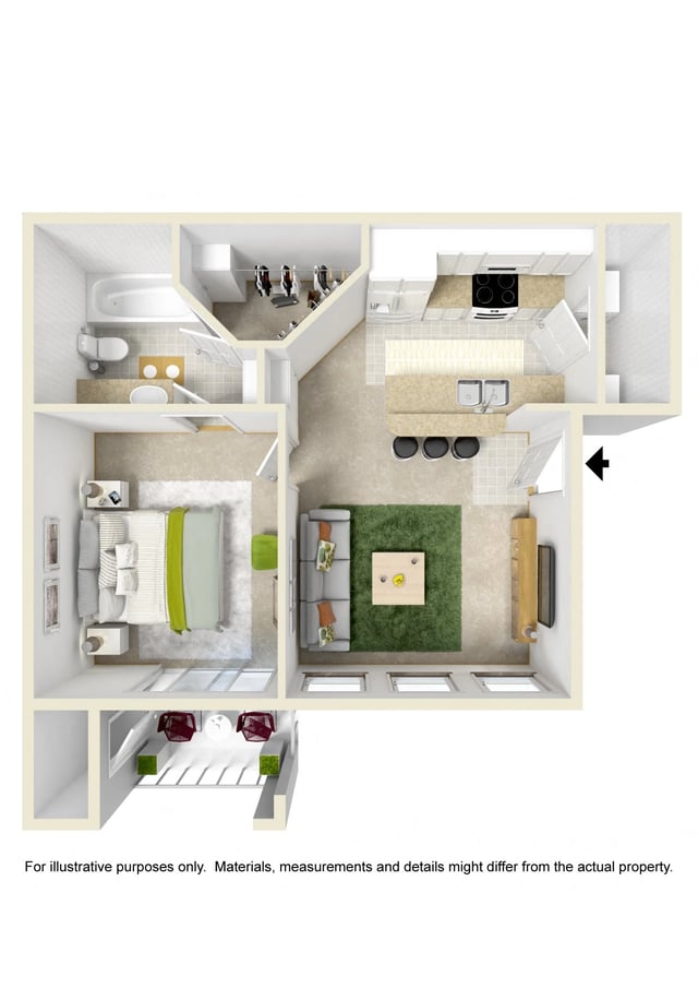 1Bedroom/1Bath floor plan