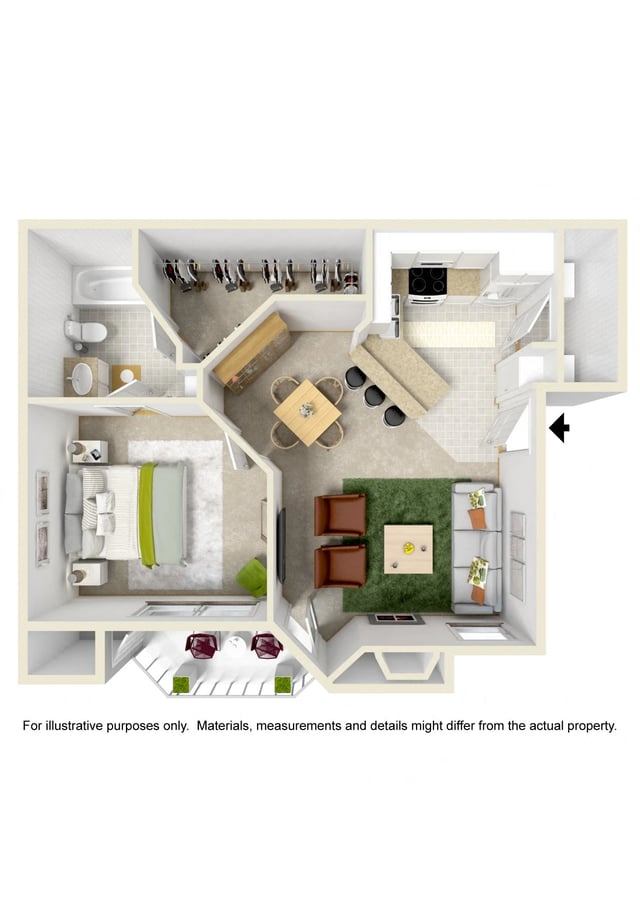 1Bedroom/1Bath floor plan