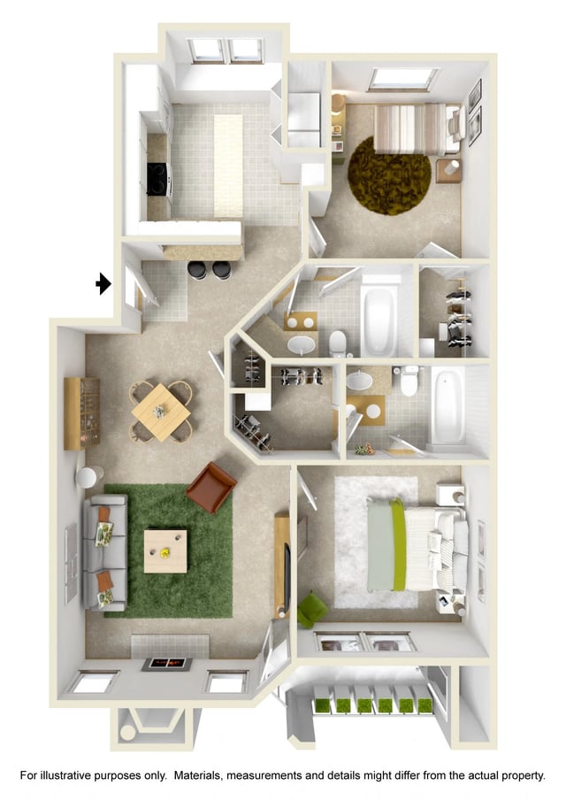 2Bedroom/2Bath floor plan