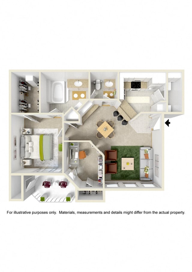 1Bathroom/1Bedroom, STUDY floor plan