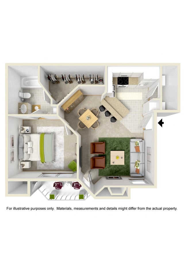 1Bedroom/1Bath floor plan