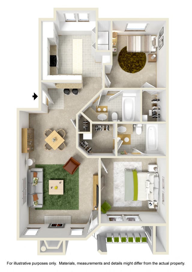 2Bedroom/2Bath floor plan