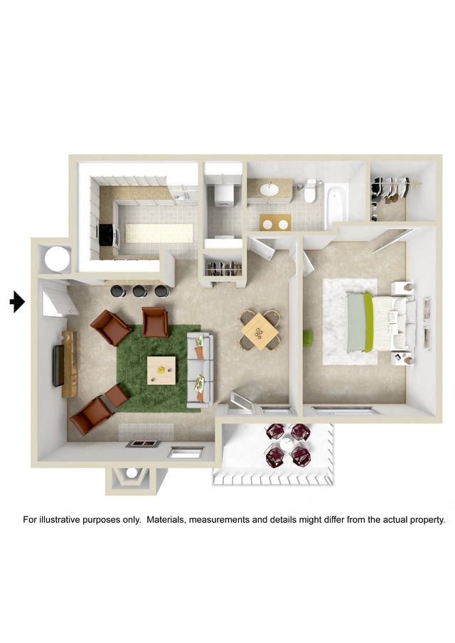 1 Bed 1 Bath - Wood Floors floor plan