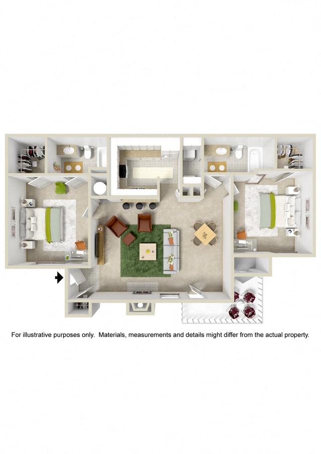 2 Bed 2 Bath - Wood Floors floor plan