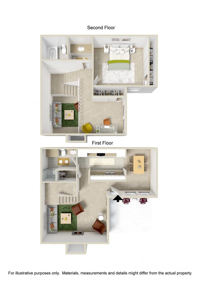 1 Bed Townhouse w/ Loft floor plan