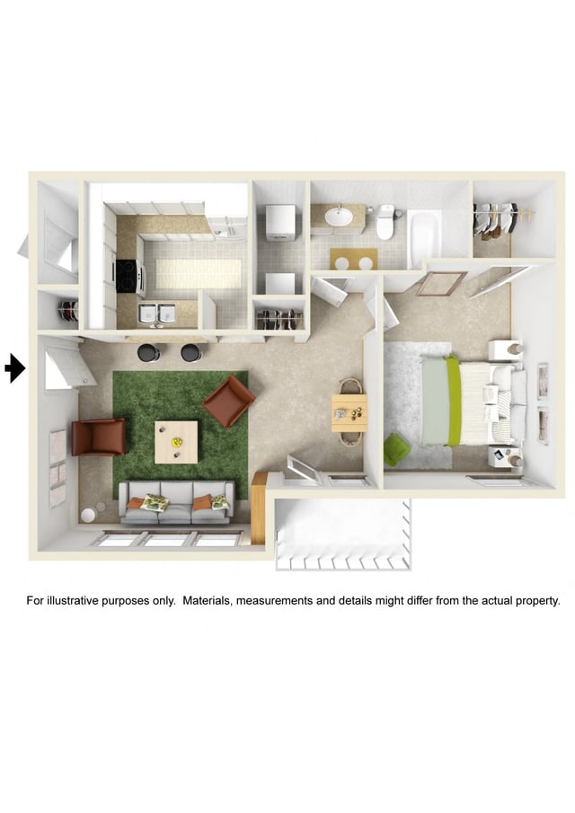1 Bed 1 Bath/Fireplace floor plan