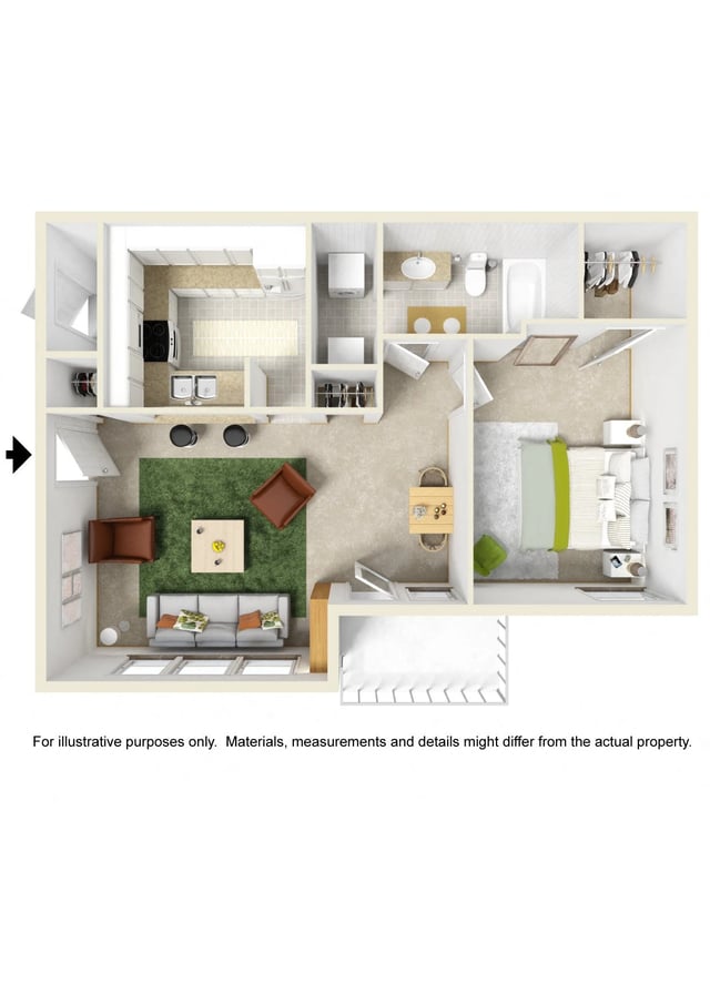 1 Bed 1 Bath No Storage Unit floor plan