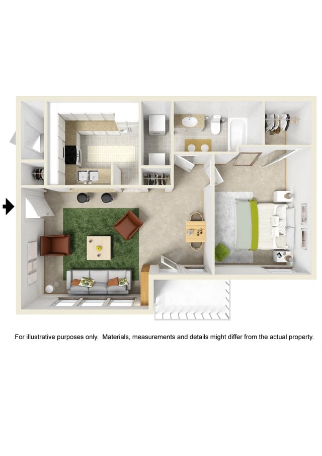 1 Bed 1 Bath/Fireplace Handicap Access floor plan