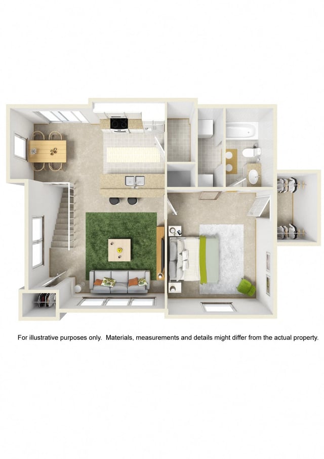 1 Bed w/ Attached Garage (Price not included) floor plan