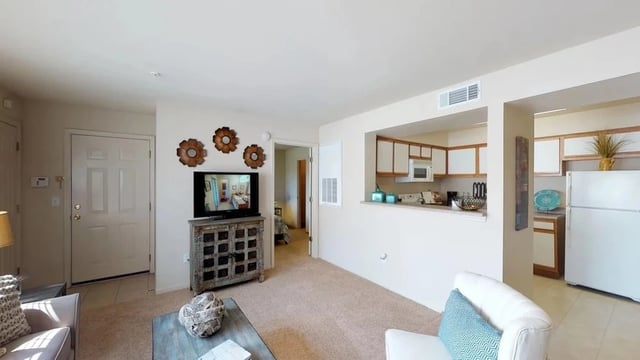 Living room and kitchen area of an apartment