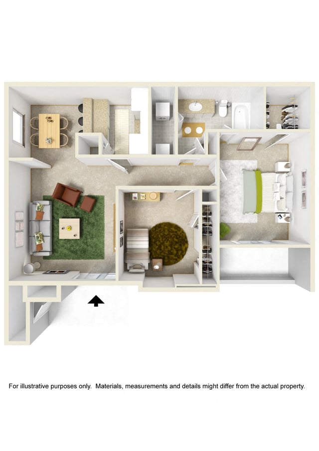 2 Bed 1 Bath (Fireplace Optional) floor plan