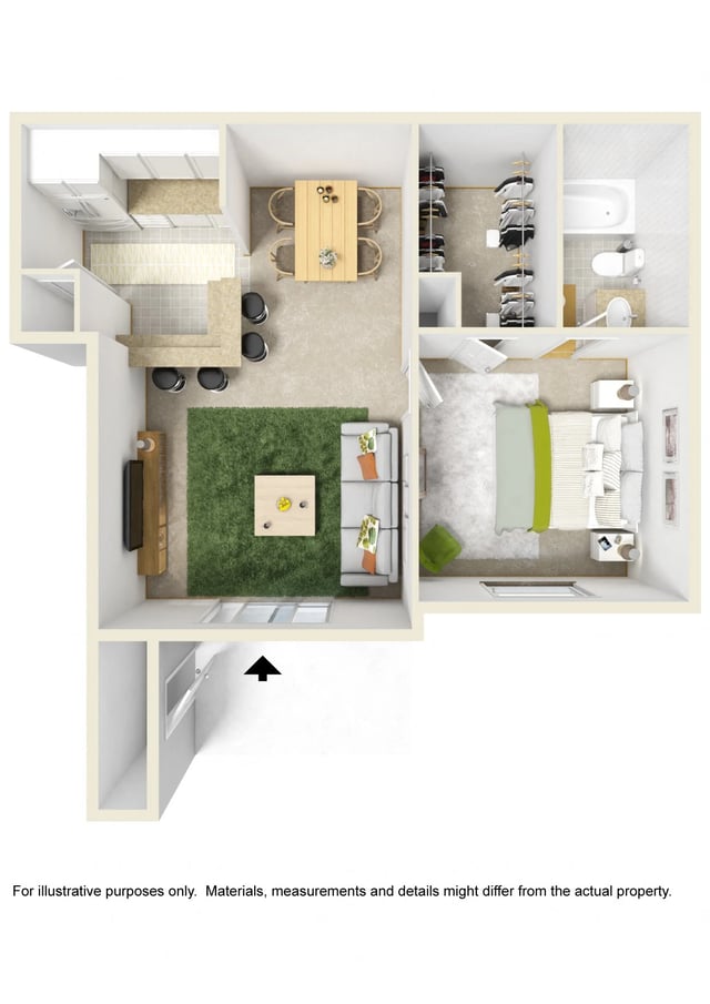 1 Bed 1 Bath floor plan