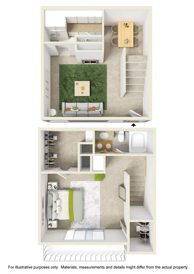 1 Bed Townhome w/ Fireplace floor plan