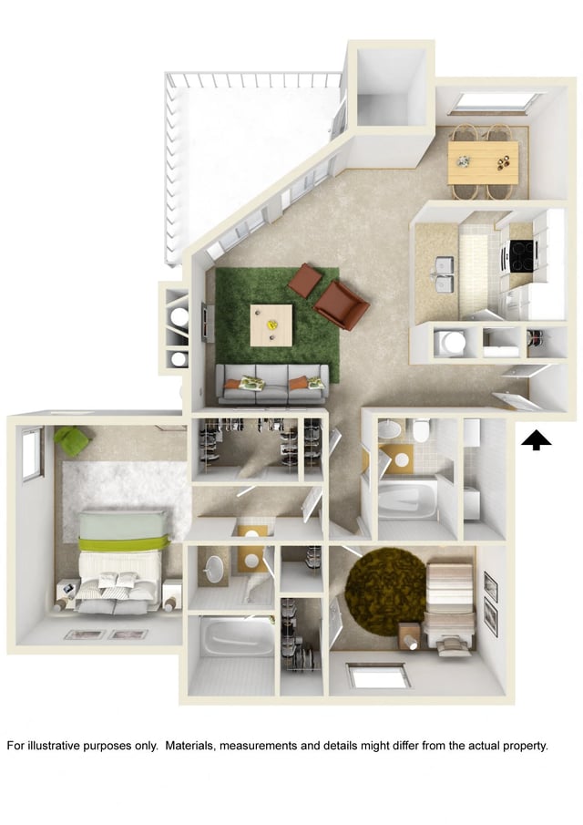 2 Bed 2 Bath w/ Fireplace floor plan