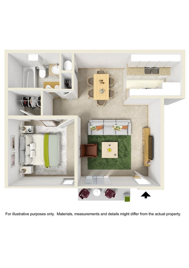 One Bed One Bath floor plan