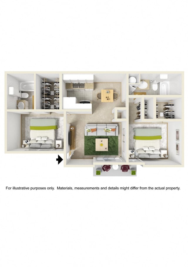 Two Bed Two Bath w/ Fireplace floor plan