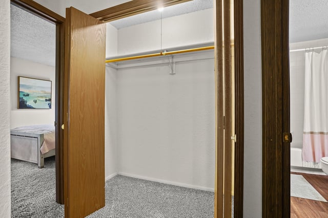 Empty closet with shelf and rod.