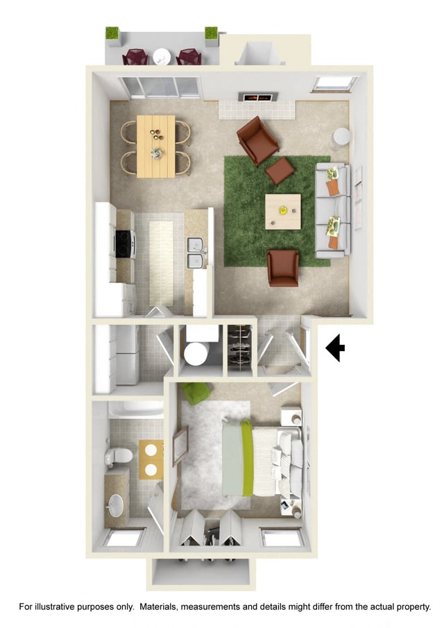 1 Bed 1 Bath floor plan