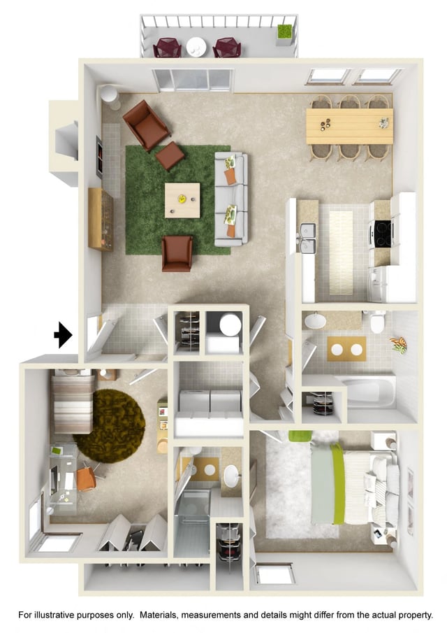 2 Bed 2 Bath floor plan