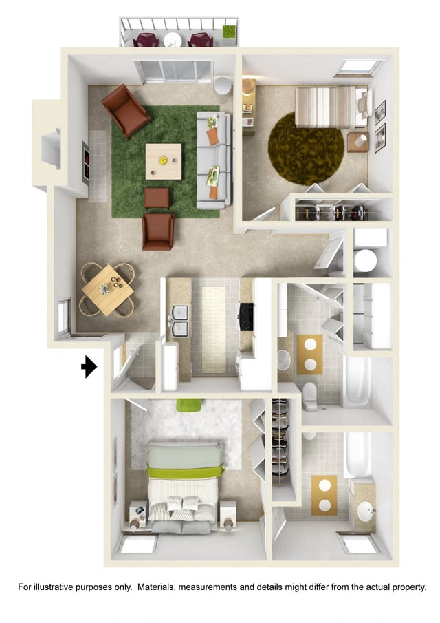 2 Bed 2 Bath floor plan