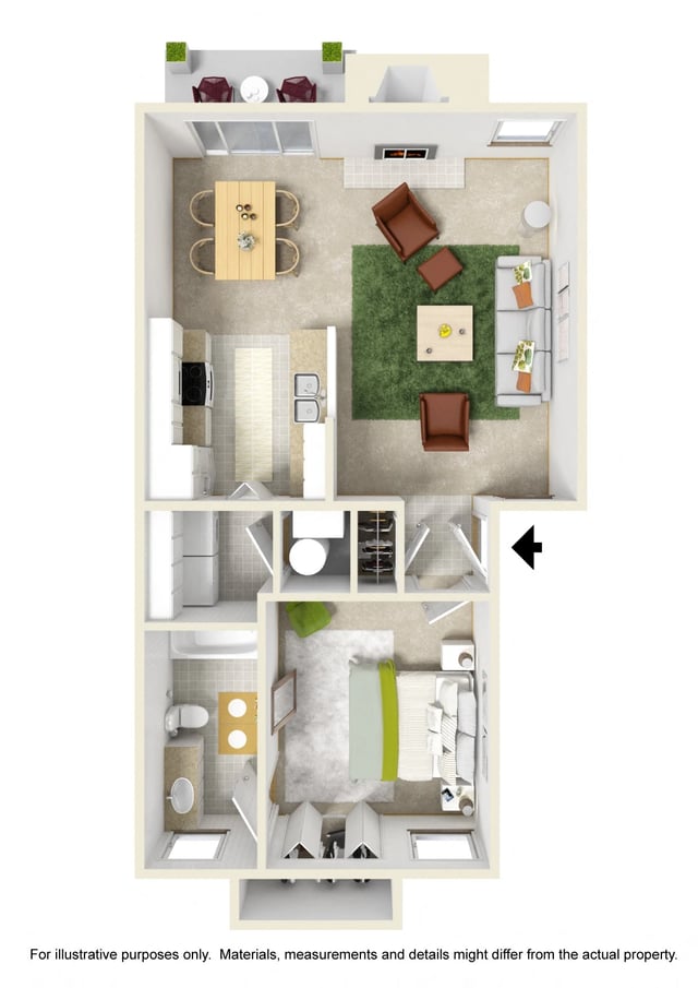 1 Bed 1 Bath floor plan