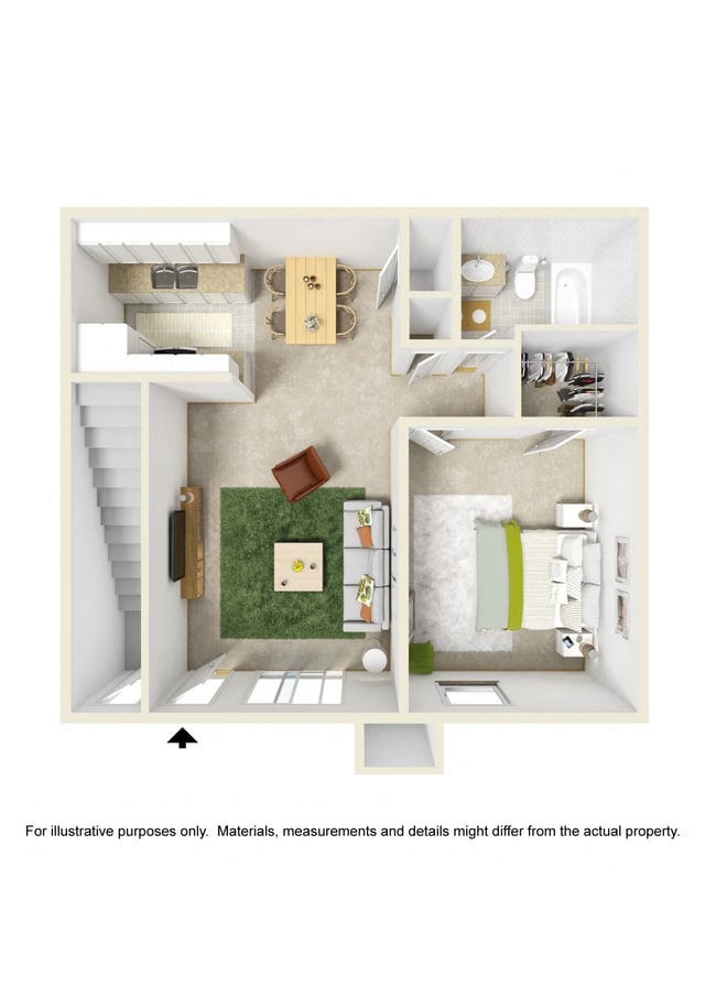 1 Bed (W/D Connections Optional) floor plan