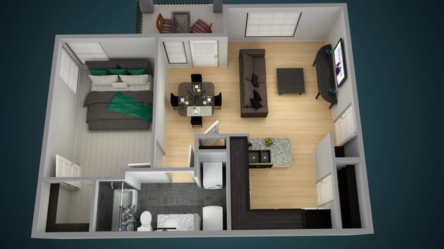One Bedroom One Bath floor plan